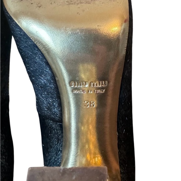 Miu Miu Calzature Donna Lame Pumps Black Gold Glitter Calf hair Heels Size 38 - Picture 8 of 10